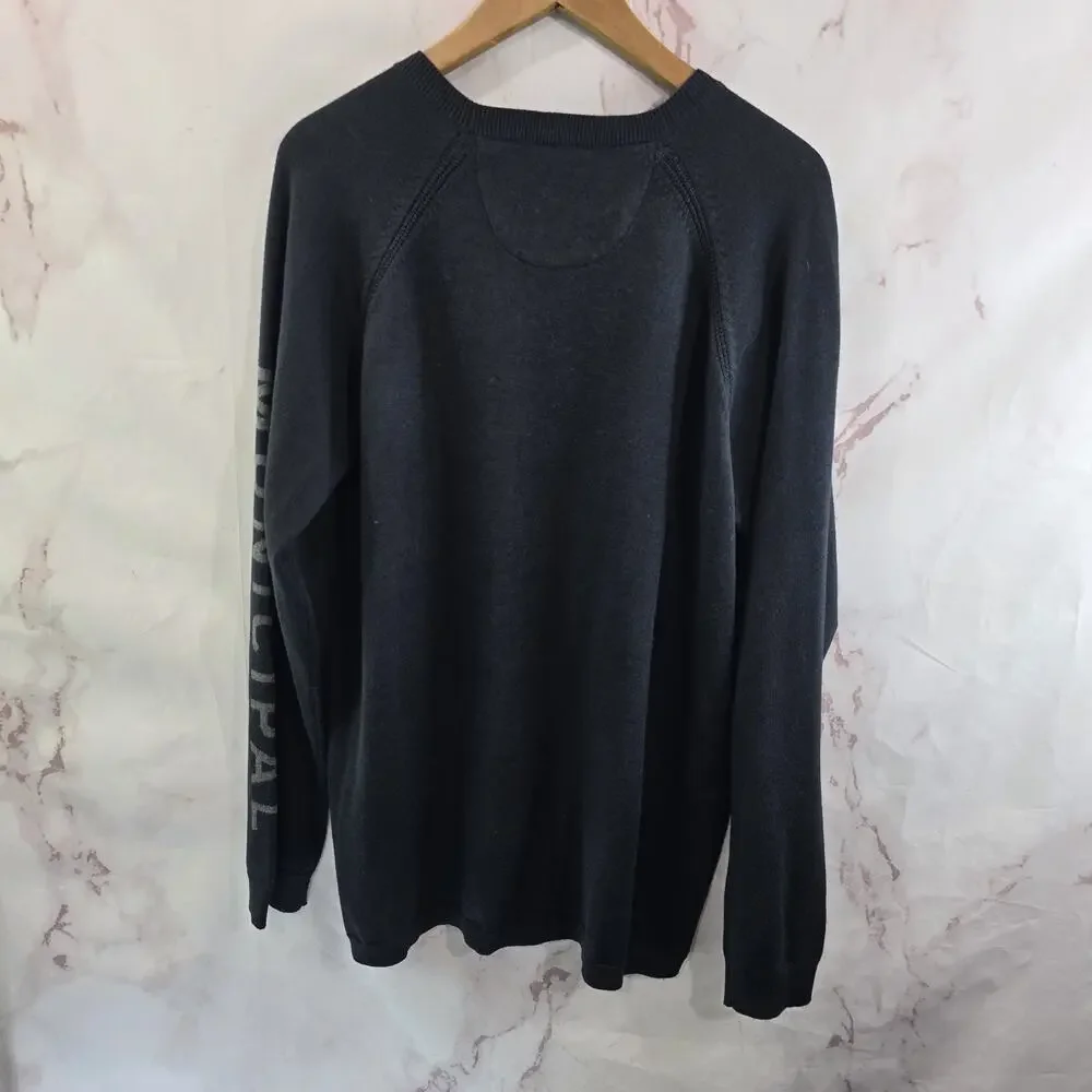 Municipal Sport Gear Sweater Mens Large Black Merino Wool Coolmax Spellout Crew